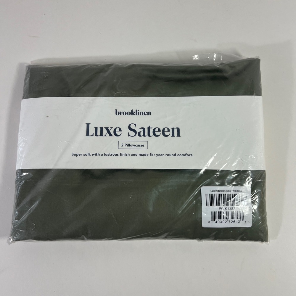 Brooklinen Luxe Sateen 2 Pillowcases King Fresh Moss NIP Cotton